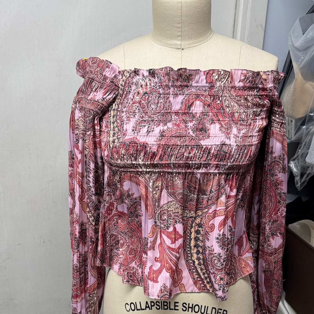 L'AGENCE Blush Paisley Off-Shoulder Blouse